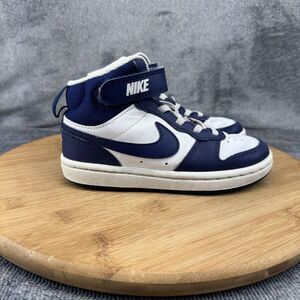 Nike Court Borough Mid 2 Shoes Kids Size 11C White Blue Leather Strap CD7783-107